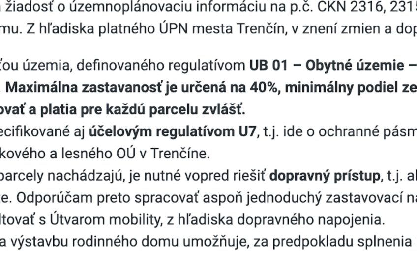 NA PREDAJ | Investičné stavebné pozemky 347m2 a 197m2 – Trenčín, k.u. Opatová