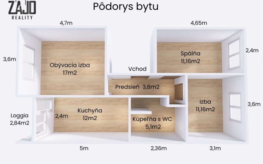 NA PREDAJ | Kompletne zrekonštruovaný 3-izbový byt s lodžiou, 61 m² – Gagarinova ulica, Trenčín
